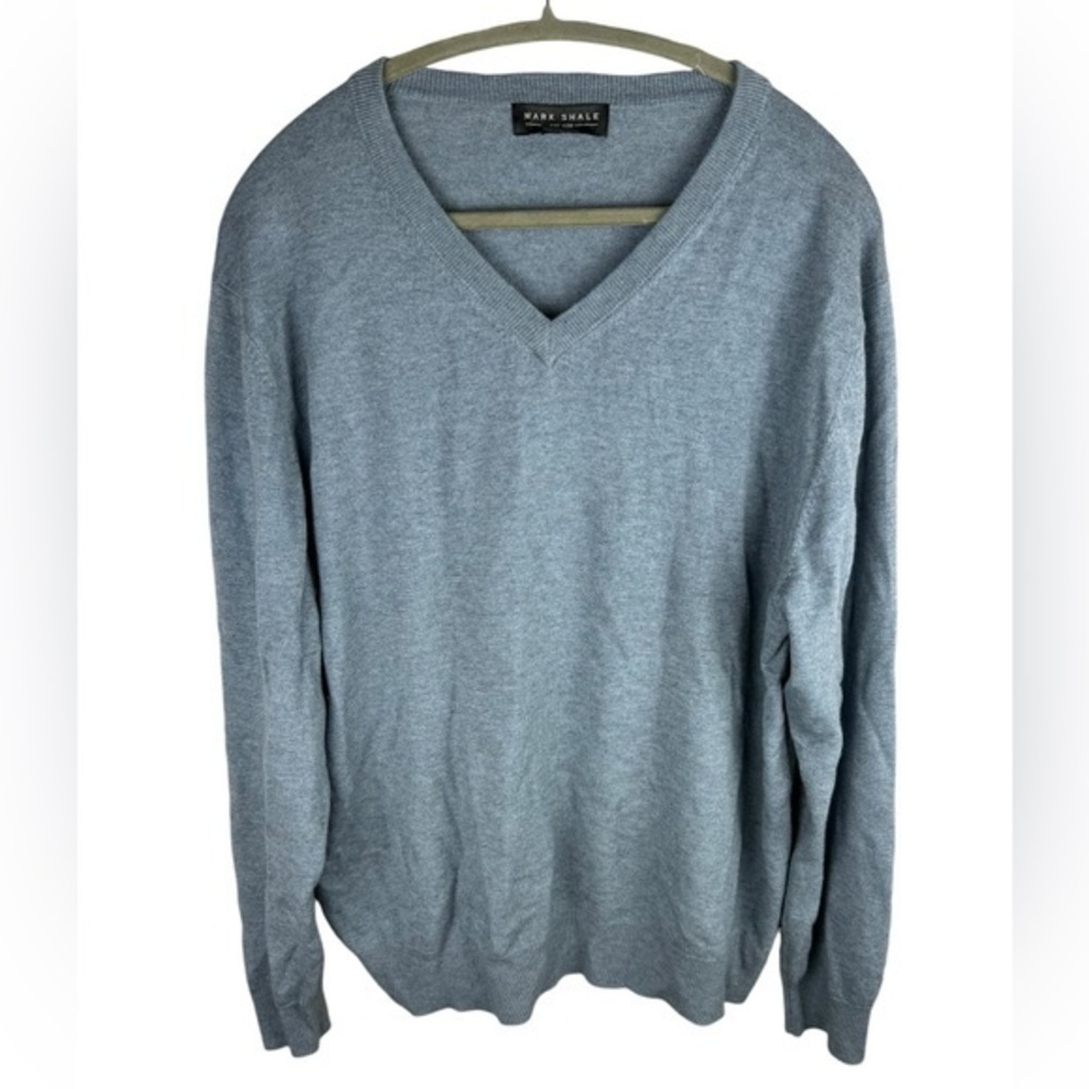 mark shale Men Gray V-Neck Cashmere silk wool Long Sleeve lightweight sweater XL
